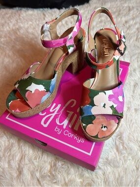Corkys Hey Girl Cheers Floral Block Heel Platform Sandals